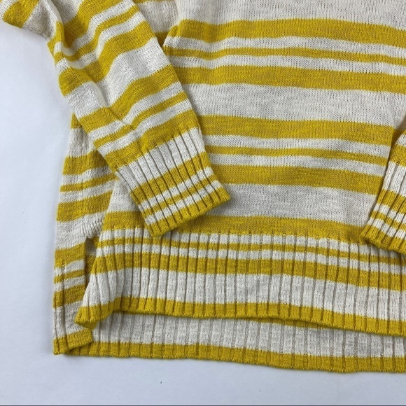 Gap Womens Sweater Vneck Yellow White Striped Side Slits Small - Picture 6 of 7